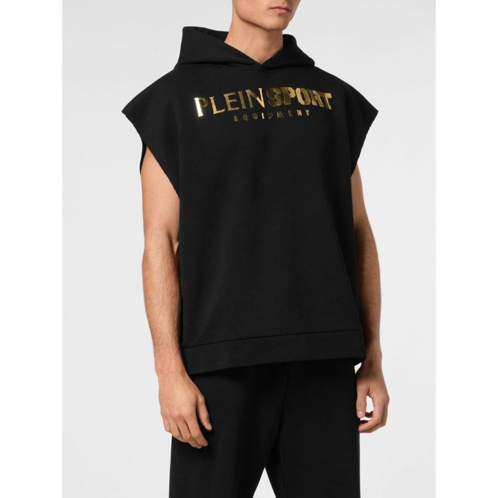 Plein Sport Men Plein Sport Sleeveless Jersey Hoodie With Contrast Logo